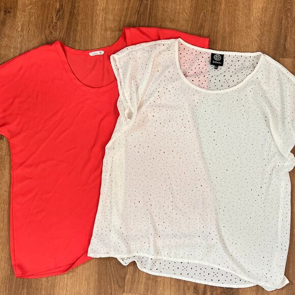 Bobeau Laser Cut Lace Top Soprano Pink Top Bundle Sz L - Picture 1 of 15